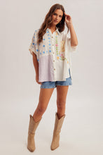 Multi Embroidered Mixed Textured Button Down Shirt