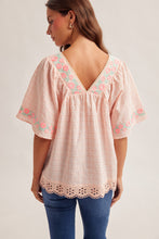 Floral Embroidered Crochet Detail Gingham Top