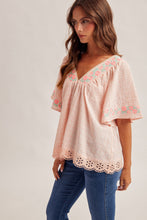 Floral Embroidered Crochet Detail Gingham Top