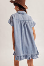 Ruffle Detail Short Sleeve Denim Shirt Dress