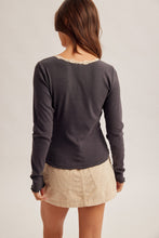 Lace Detail Neckline Long Sleeve Rib Top