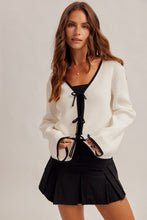 Tie Front Detail V Neck Long Sleeve Cardigan