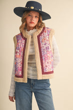Pink Patchwork Print Vest with Sherpa Lining