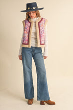 Pink Patchwork Print Vest with Sherpa Lining