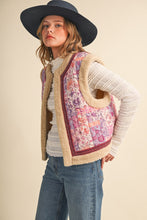 Pink Patchwork Print Vest with Sherpa Lining
