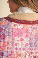 Pink Patchwork Print Vest with Sherpa Lining
