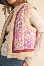 Pink Patchwork Print Vest with Sherpa Lining
