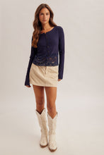 Lace Trimmed Boat Neck Button Down Rib Cardigan