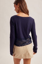 Lace Trimmed Boat Neck Button Down Rib Cardigan