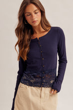 Lace Trimmed Boat Neck Button Down Rib Cardigan