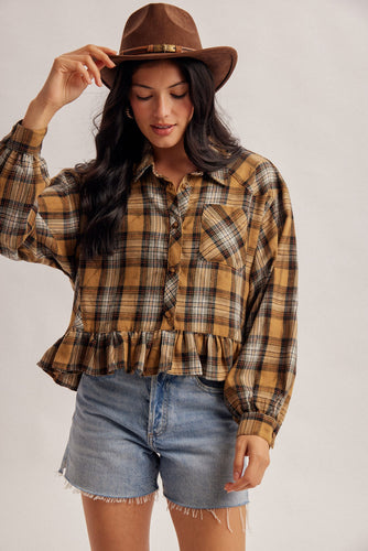 Frill Botton Button Down Checker Shirt