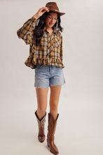 Frill Botton Button Down Checker Shirt