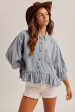 Oversized Frill Bottom Denim Shirt
