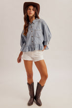 Oversized Frill Bottom Denim Shirt