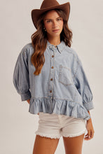 Oversized Frill Bottom Denim Shirt