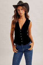 Black Velvet Button Down Vest