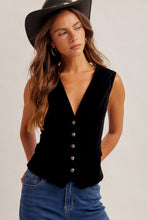Black Velvet Button Down Vest