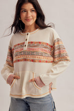 Jacquard Mixed Waffle Henley Top