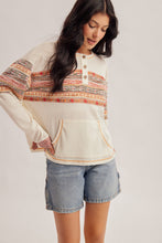 Jacquard Mixed Waffle Henley Top