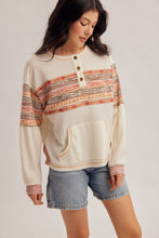 Jacquard Mixed Waffle Henley Top