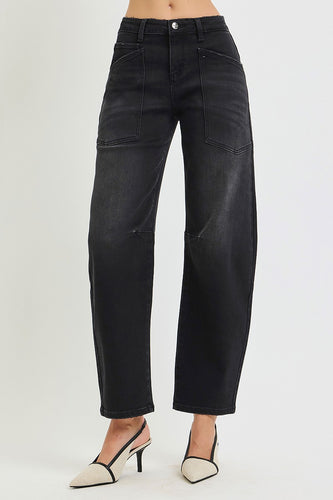 Mid Rise Barrel Patch Pocket Jeans