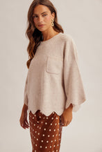 Edge Scalloped Knit Sweater in Oatmeal