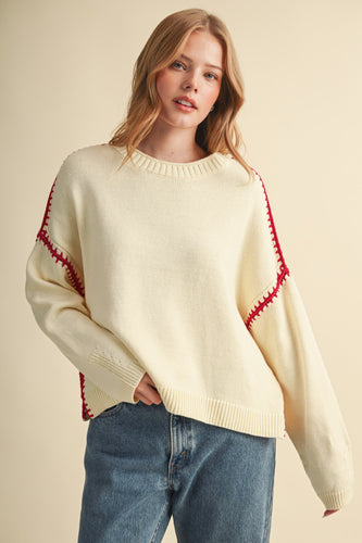Contrast Blanket Stitch Sweater Pullover
