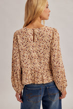 Crew Neck Long Puff Sleeves Side Ribbon Tie Peplum Top