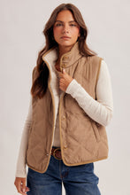 Reversible Sherpa Quilted High Collared Button Down Vest