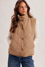Reversible Sherpa Quilted High Collared Button Down Vest