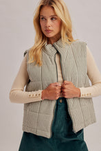 Striped Zipper Front High Collard Padded Puffer Vest