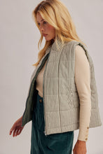 Striped Zipper Front High Collard Padded Puffer Vest