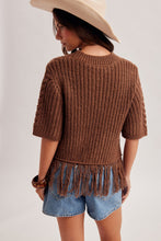 Cable Knit Fringe Hem Crew Neck Sweater