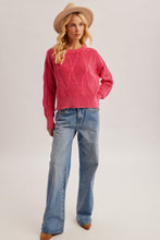 Washed Cable Knit Scoop Neck Sweater