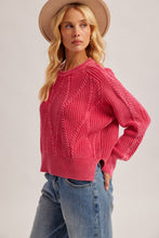 Washed Cable Knit Scoop Neck Sweater