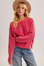 Washed Cable Knit Scoop Neck Sweater