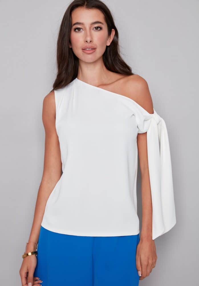 Asymmetric Neckline Tie Shoulder Sleeveless