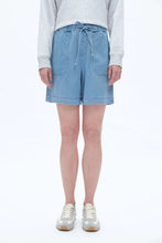 High Rise Relax Drawstring Denim Shorts in Light Blue