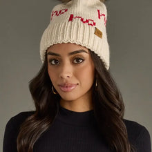Beige and Red Ho Ho Ho Pom Hat