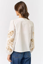 Floral Embroidered Front Tie Top with Puff Sleeves