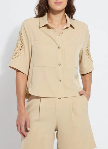 Tyla Crochet Detail Short Sleeve Jacket in Raffia