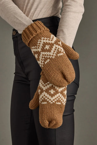 Brown and Cream Patterned Mittens
