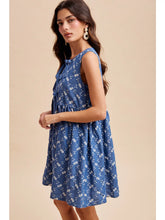 Chambray Embroidered Bow Mini Dress