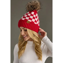 Red and Pink Checkered Pom Hat