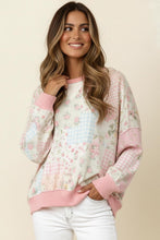 Crew Neck Floral Printed Oversized Long Sleeve Top in Blush