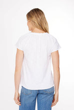 Short Sleeve Ruffle Henley Swing Top in White