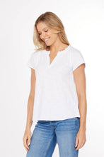 Short Sleeve Ruffle Henley Swing Top in White
