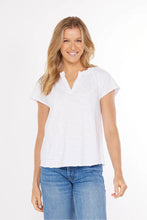 Short Sleeve Ruffle Henley Swing Top in White