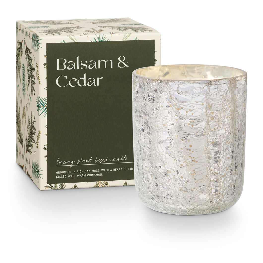 Balsam & Cedar Crackle Glass Candle