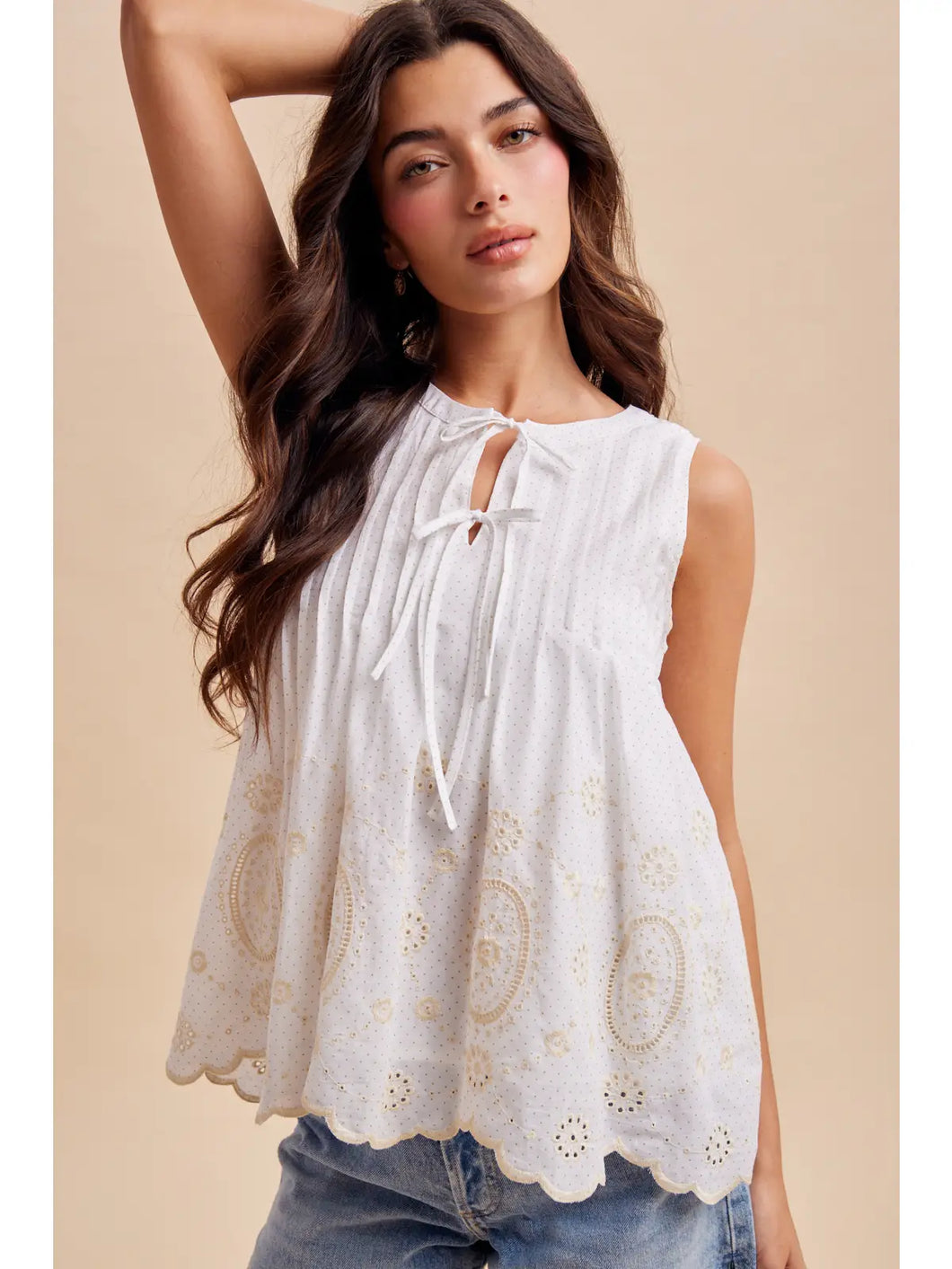 Embroidered Pintuck Blouse
